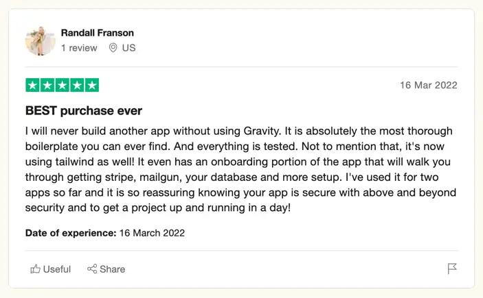 An independant review of a SaaS boilerplate on TrustPilot